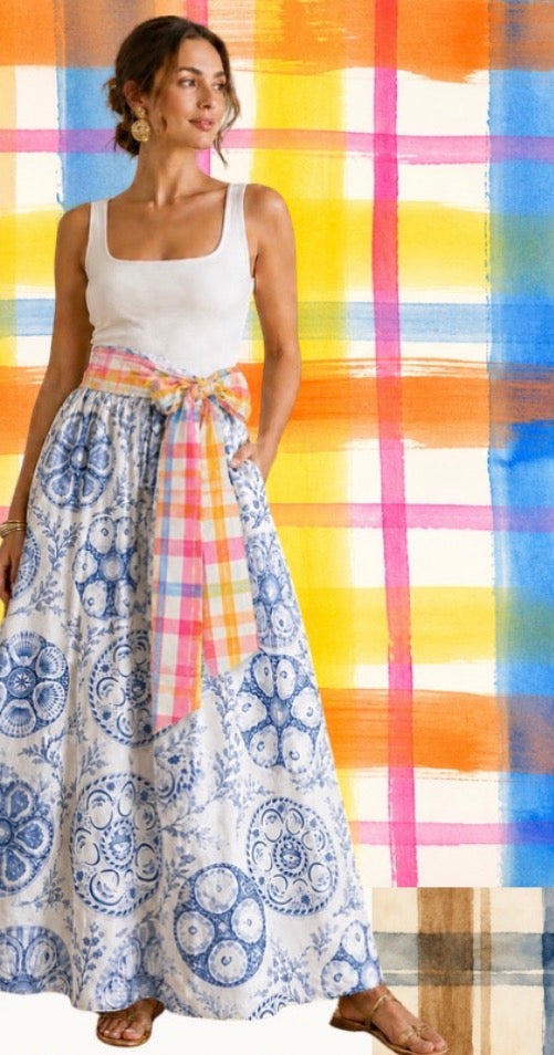 The Hadleigh Skirt in Blue Oyster Plate Fabric Pre Order Summer 2026