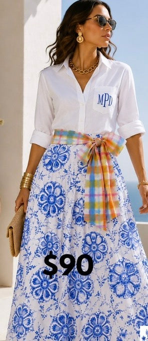 The Hadleigh Skirt in Blue Oyster Plate Fabric Pre Order Summer 2026