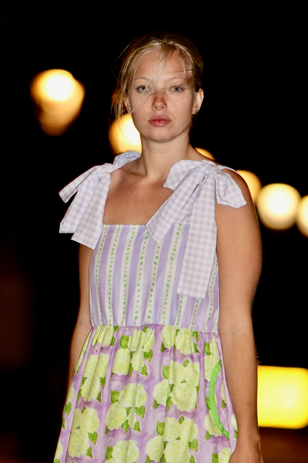 Bountiful Purple Hydrangea Tie Top Dress w Pockets and lining