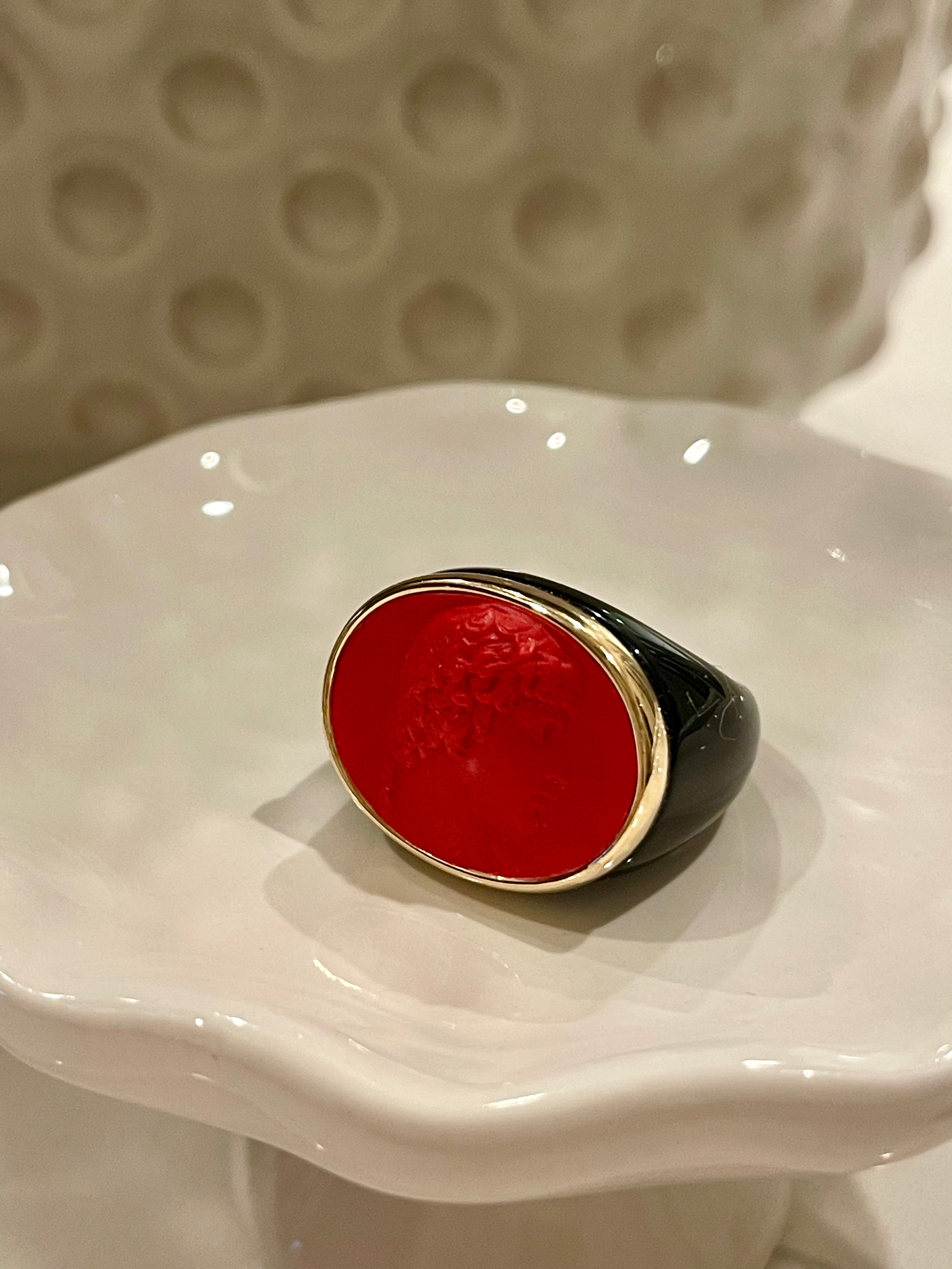 Size 6 Red and Black Cameo Ring