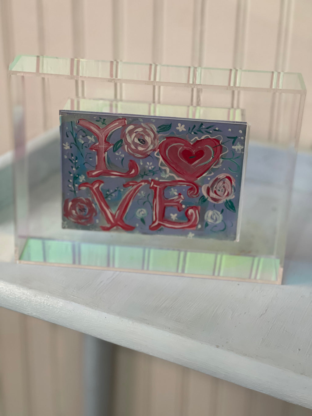 "LOVE LOVE LOVE" Original Art Work by Mandi Paris in Acrylic Frame