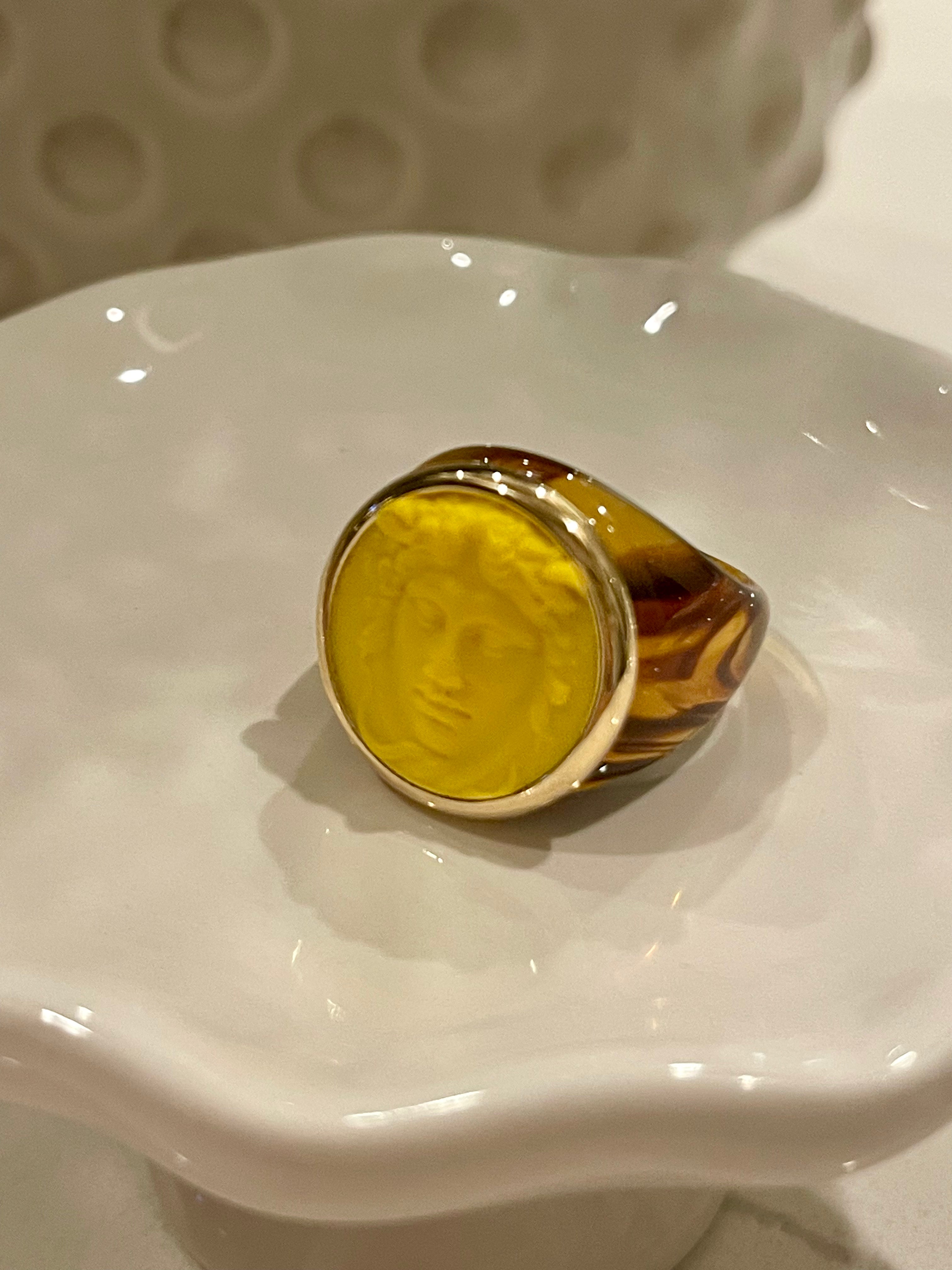 Lemon Medusa Signet Ring Signed Size 8