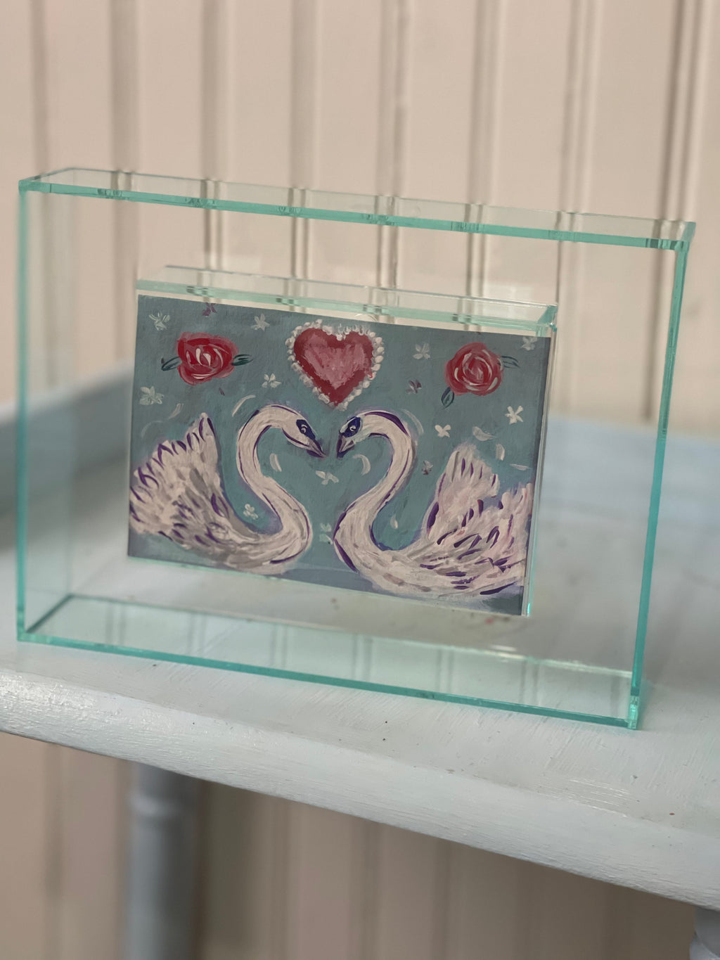 "SWAN LOVE" Original Art Work by Mandi Paris in Acrylic Frame